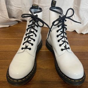 Dr. Martens White Patent Leather Lace Up Boots
